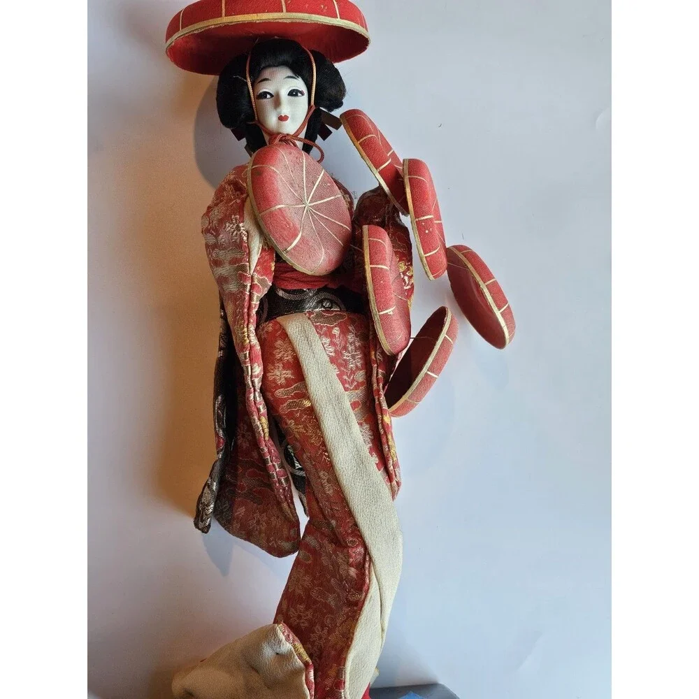 Vintage 1960 Nishi Doll Geisha Red Kimono Japan 17” Tall Japanese